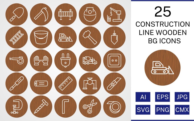 25 Bouwlijn Houten BG Icon Set