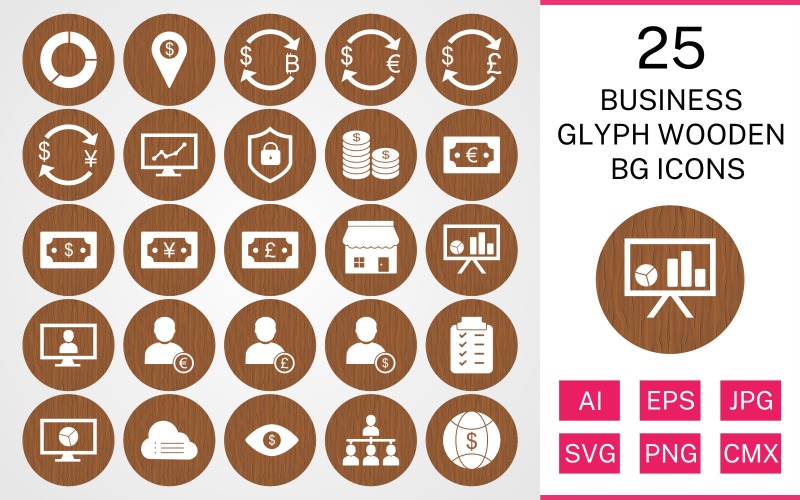 Download Набор иконок "25 Business Glyph Wooden BG Icon Set" / 25 Business Glyph Wooden BG Icon Set - Набор иконок на тему финансы set,file,icon,icons,background,vector,sign,symbol,pictogram,wooden,glyph,business,pie chart,organization,world money,pound,coins,stock market,cloud data,planning