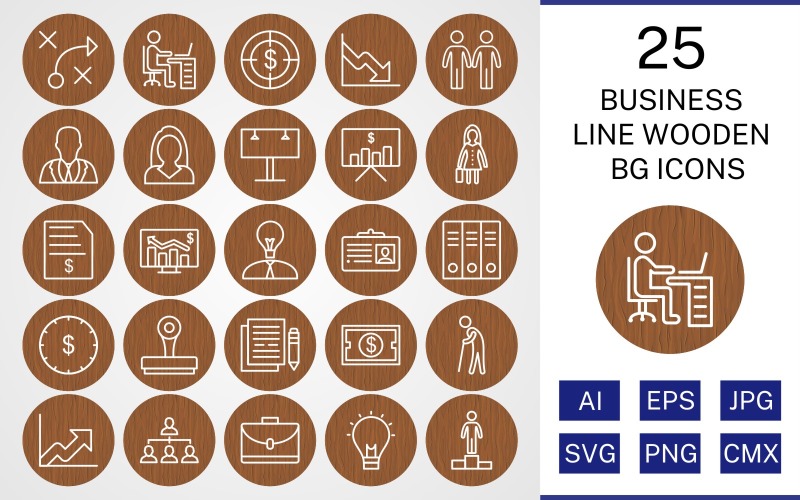 Download Набор иконок "25 Business Line Wooden BG Icon Set" / 25 Business Line Wooden BG Icon Set - Набор иконок на тему business set,file,icon,icons,background,vector,sign,symbol,pictogram,wooden,line,business,workspace,invoice,billboard,files,growth,idea,success,stamp