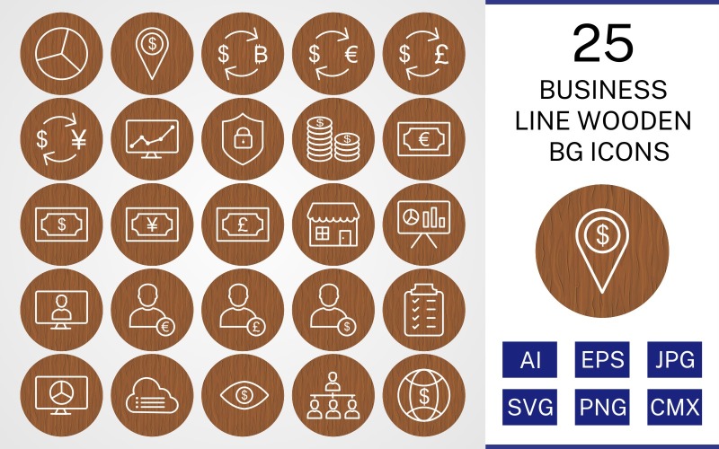 Download Набор иконок "25 Business Line Wooden BG Icon Set" / 25 Business Line Wooden BG Icon Set - Набор иконок на тему финансы set,file,icon,icons,background,vector,sign,symbol,pictogram,wooden,line,business,pie chart,organization,world money,pound,coins,stock market,cloud data,planning