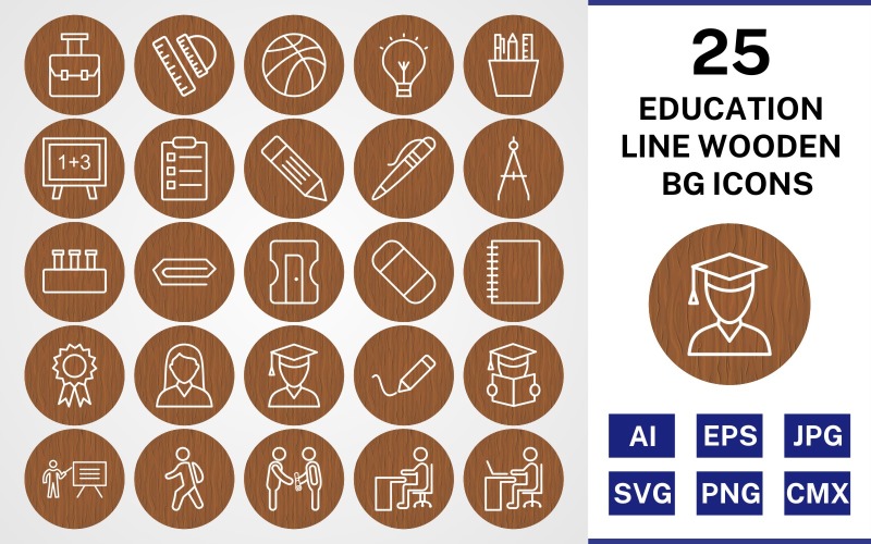 Download Набор иконок "25 Education Line Wooden BG Icon Set" / 25 Education Line Wooden BG Icon Set - Набор иконок на тему science set,file,icon,icons,background,vector,sign,symbol,pictogram,wooden,line,education,bag,writing,teaching,reading,pen,pin,degree,compass