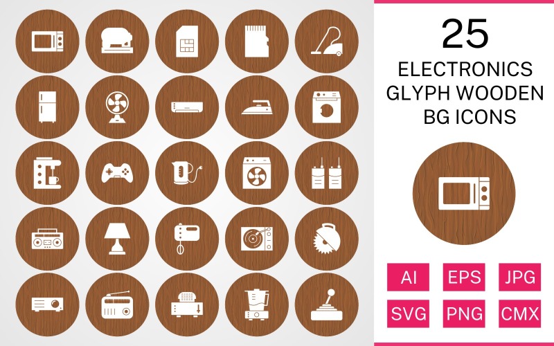 25 електронних пристроїв Glyph дерев'яні BG набір іконок