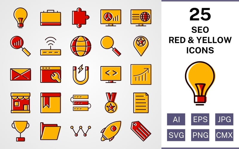 25 Ensemble d'icônes rouge et jaune rempli de référencement