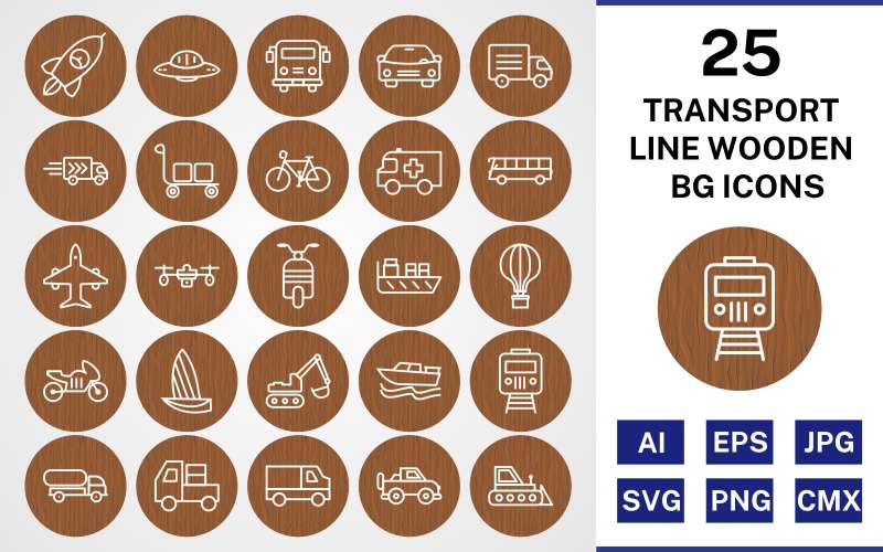 25 linea di trasporto in legno BG Icon Set