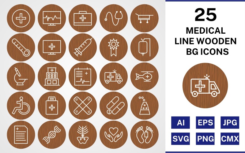 25 Medical Line trä BG Ikonuppsättning