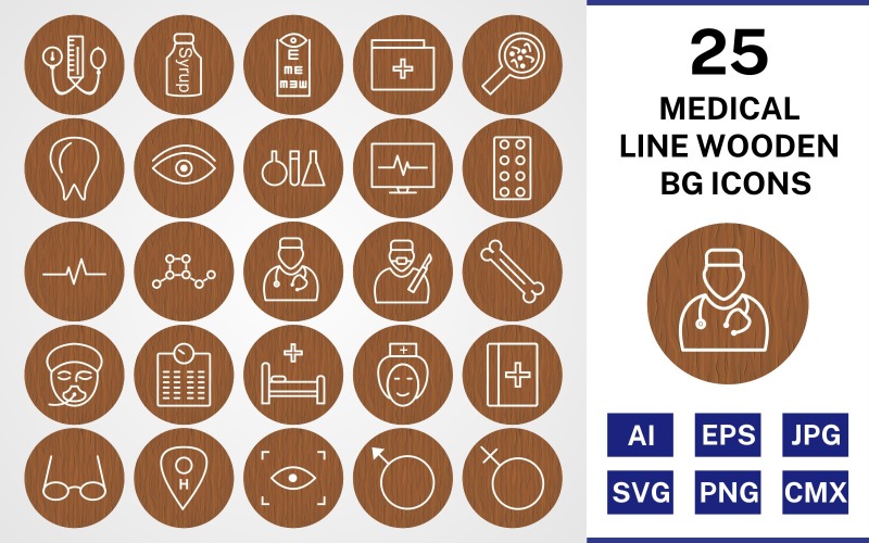 25 Medical Line trä BG Ikonuppsättning