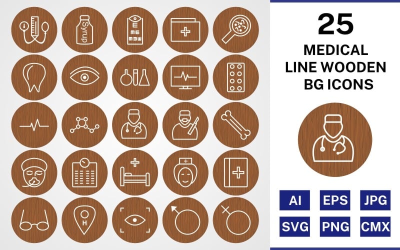 Download Набор иконок "25 Medical Line Wooden BG Icon Set" / 25 Medical Line Wooden BG Icon Set - Набор иконок на тему medical set,file,icon,icons,background,vector,sign,symbol,pictogram,wooden,line,medical,doctor,nurse,bed,scan,eye test,bp apparatus,bone,tablets