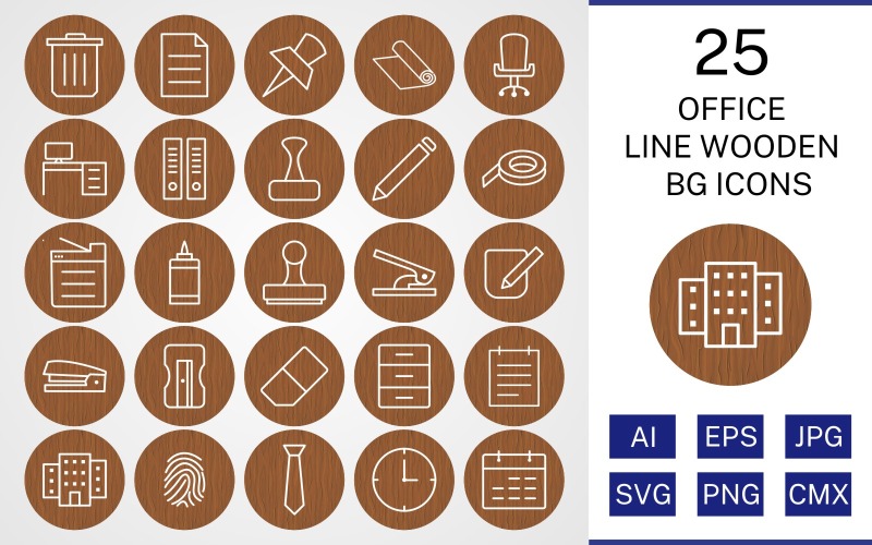Набор иконок 25 Office Line Wooden BG