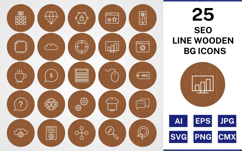 Набор иконок 25 SEO Line Wooden BG