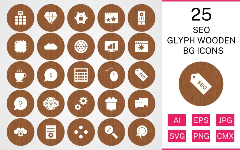 Download Набор иконок "25 Seo Glyph Wooden BG Icon Set" / 25 Seo Glyph Wooden BG Icon Set - Набор иконок на тему network set,file,icon,icons,background,vector,sign,symbol,pictogram,wooden,glyph,seo,network,settings,stats,diamond,conversation,starred,target,processor