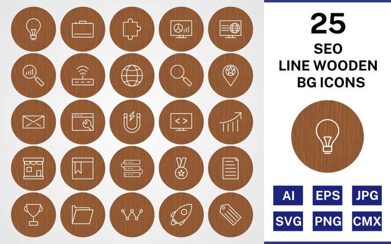 25 SEO лінія дерев'яних BG набір іконок