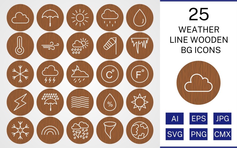 Download Набор иконок "25 Weather Line Wooden BG Icon Set" / 25 Weather Line Wooden BG Icon Set - Набор иконок на тему weather set,file,icon,icons,background,vector,sign,symbol,pictogram,wooden,line,weather,cloud,rain,sun,tornado,rainbow,windy,rain drop,temparature