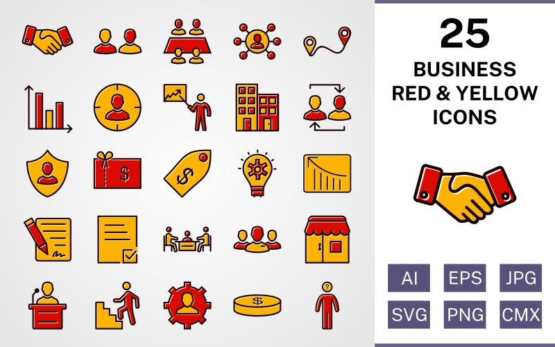 Download Набор иконок "25 Business Filled Red And Yellow Icon Set" / 25 Business Filled Red And Yellow Icon Set - Набор иконок на тему business set,file,icon,icons,red,vector,sign,symbol,pictogram,yellow,filled,business,office,shop,speech,decison making,route,handshake,management,working team