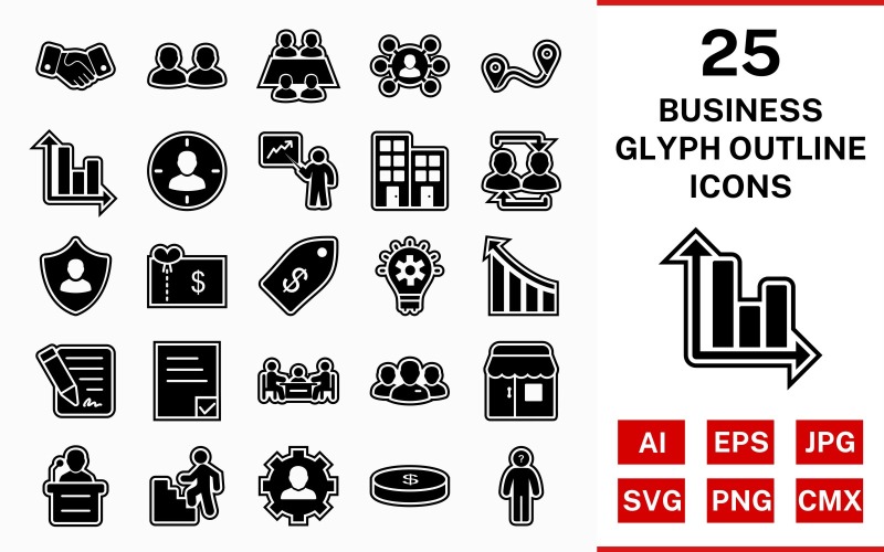 Download Набор иконок "25 Business Glyph Outline Icon Set" / 25 Business Glyph Outline Icon Set - Набор иконок на тему business set,file,icon,icons,outline,vector,sign,symbol,pictogram,glyph,business,office,shop,speech,decison making,route,handshake,management,working team