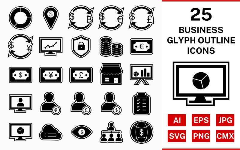 Download Набор иконок "25 Business Glyph Outline Icon Set" / 25 Business Glyph Outline Icon Set - Набор иконок на тему финансы set,file,icon,icons,outline,vector,sign,symbol,pictogram,glyph,business,pie chart,organization,world money,pound,coins,stock market,cloud data,planning