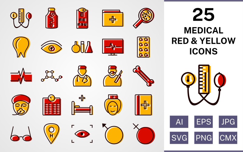 25 medische gevulde rode en gele pictogramserie