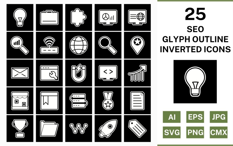 Набор иконок 25 Seo Glyph Outline перевернутый