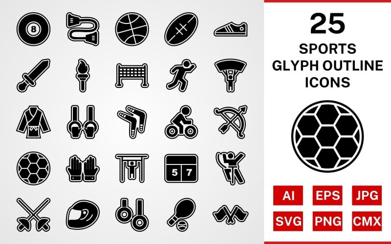 Download Набор иконок "25 Sports And Games Glyph Outline Icon Set" / 25 Sports And Games Glyph Outline Icon Set - Набор иконок на тему sports set,file,icon,icons,outline,vector,sign,symbol,pictogram,glyph,sports,games,karate,rugby,pool,runner,tennis,racing,bow