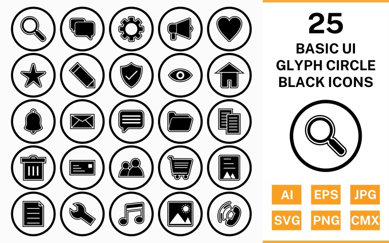 Download Набор иконок "25 Basic ui Circle Glyph Outline Black Icon Set" / 25 Basic ui Circle Glyph Outline Black Icon Set - Набор иконок на тему data set,file,icon,icons,circle,vector,sign,symbol,pictogram,glyph,outline,black,basic ui,find,cart,users,chat,picture,document,trash