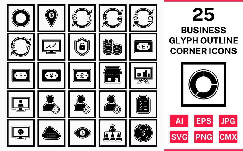 Download Набор иконок "25 Business Glyph Outline Square Corner Icon Set" / 25 Business Glyph Outline Square Corner Icon Set - Набор иконок на тему финансы set,file,icon,icons,outline,vector,sign,symbol,pictogram,glyph,square,corner,business,pie chart,organization,world money,pound,coins,stock market,cloud data