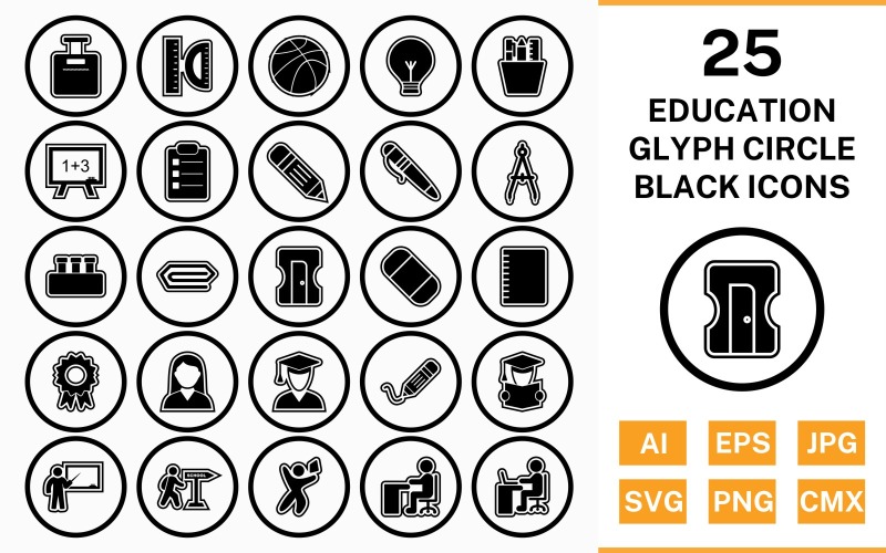 Download Набор иконок "25 Education Circle Glyph Outline Black Icon Set" / 25 Education Circle Glyph Outline Black Icon Set - Набор иконок на тему science set,file,icon,icons,circle,vector,sign,symbol,pictogram,glyph,outline,black,education,bag,writing,teaching,reading,pen,pin,degree