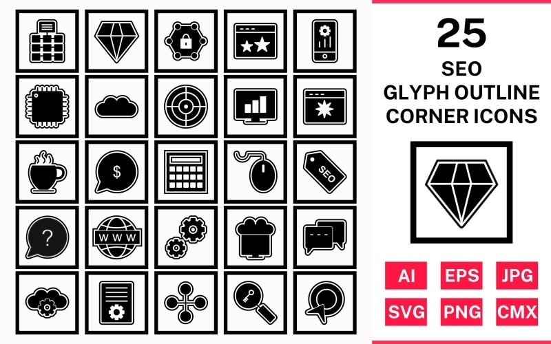 Набор иконок 25 Seo Glyph Outline Square Corner