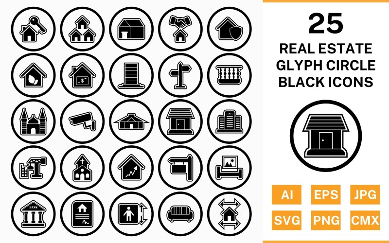 Download Набор иконок "25 Real Estate Circle Glyph Outline Black Icon Set" / 25 Real Estate Circle Glyph Outline Black Icon Set - Набор иконок на тему city set,file,icon,icons,circle,vector,sign,symbol,pictogram,glyph,outline,black,real estate,mosque,church,balcony,mansion,eco house,lift,yurt