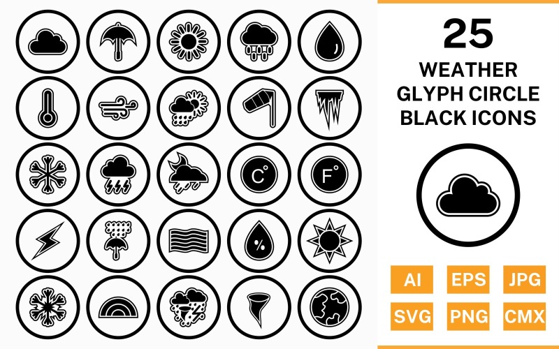 25 weercirkel Glyph Outline Black Icon Set