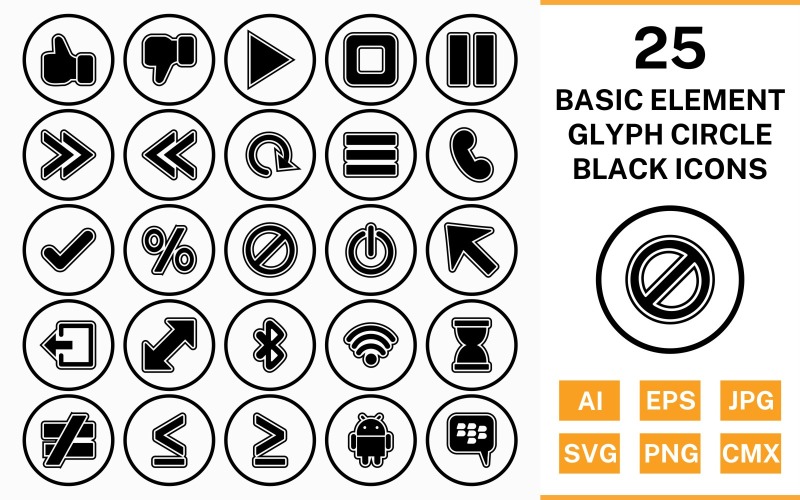 Download Набор иконок "25 Basic Elements Circle Glyph Outline Black Icon Set" / 25 Basic Elements Circle Glyph Outline Black Icon Set - Набор иконок на тему data set,file,icon,icons,circle,vector,sign,symbol,pictogram,glyph,outline,black,basic elements,play,stop,tick,like,cursor,android,blackberry