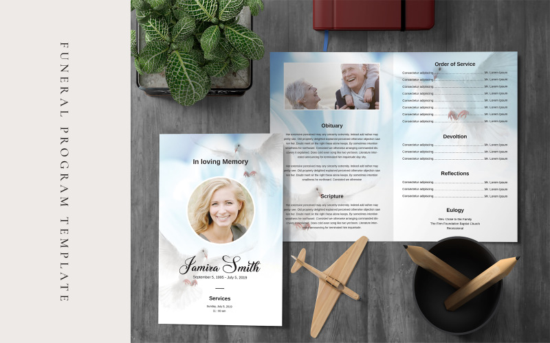 Download Фирменный стиль "White Dove Funeral Program - Corporate Identity Template" / White Dove Funeral Program - Corporate Identity Template - Фирменный стиль на тему графика funeral program,program template,obituary template,poem template,celebration of life,memorial program,dove funeral,order of service,time of loss,men funeral,women funeral  african american,af