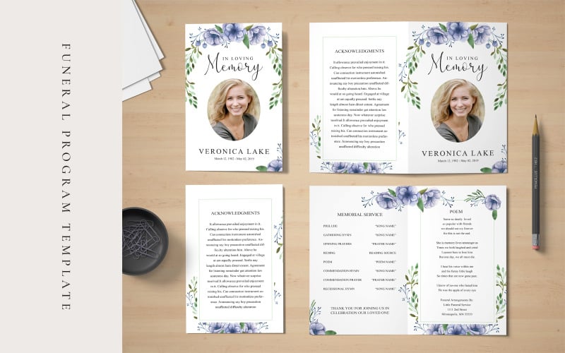 Beautiful Floral Funeral Program - Corporate Identity Template