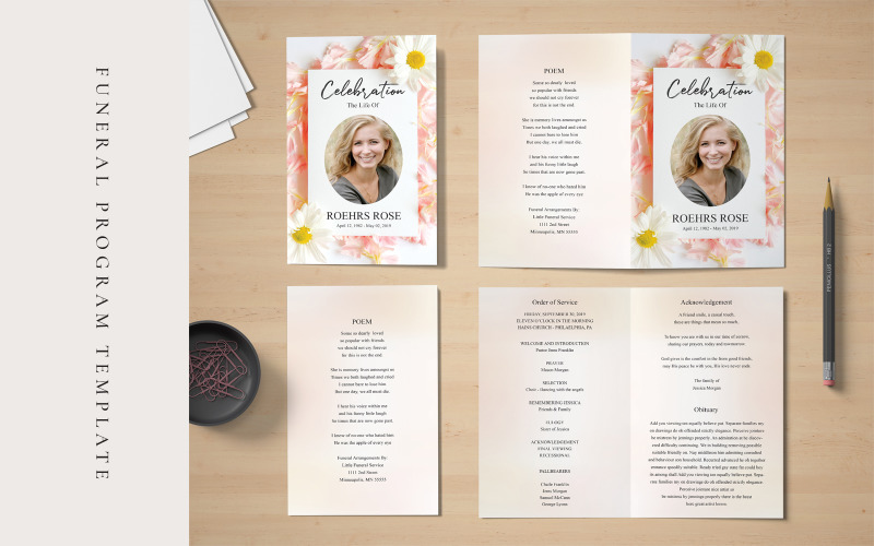 Floral Background Funeral Program - Corporate Identity Template