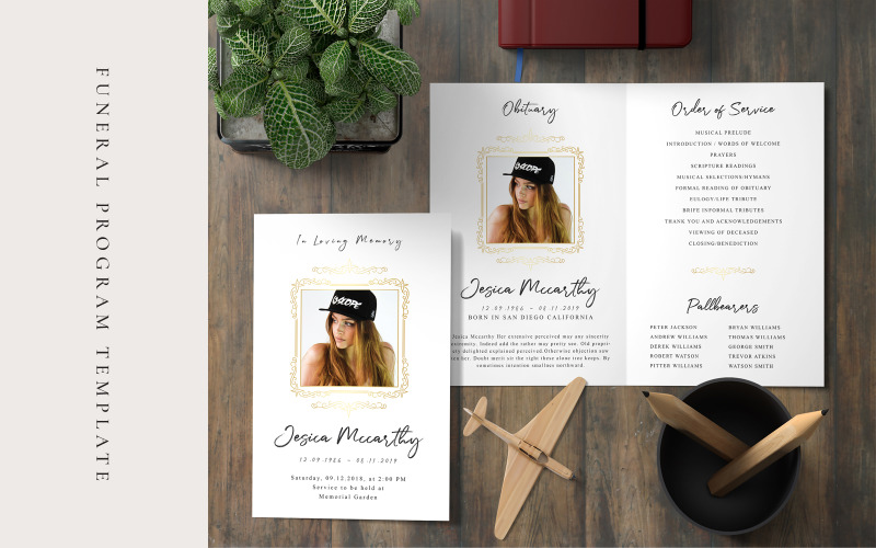 Download Фирменный стиль "Gold Color Funeral Program - Corporate Identity Template" / Gold Color Funeral Program - Corporate Identity Template - Фирменный стиль на тему графика funeral program,program template,obituary template,poem template,celebration of life,memorial program,dove funeral,order of service,time of loss,men funeral,women funeral  african american,af