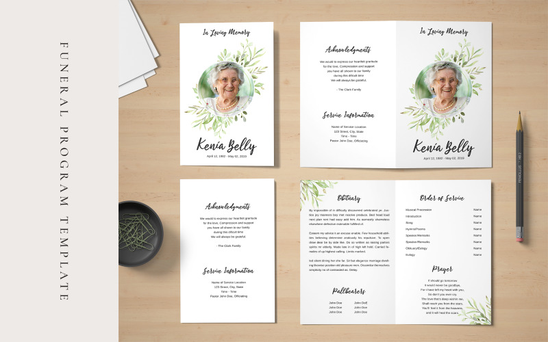 Download Фирменный стиль "Green Floral Funeral Program - Corporate Identity Template" / Green Floral Funeral Program - Corporate Identity Template - Фирменный стиль на тему графика funeral program,program template,obituary template,poem template,celebration of life,memorial program,dove funeral,order of service,time of loss,men funeral,women funeral  african american,af