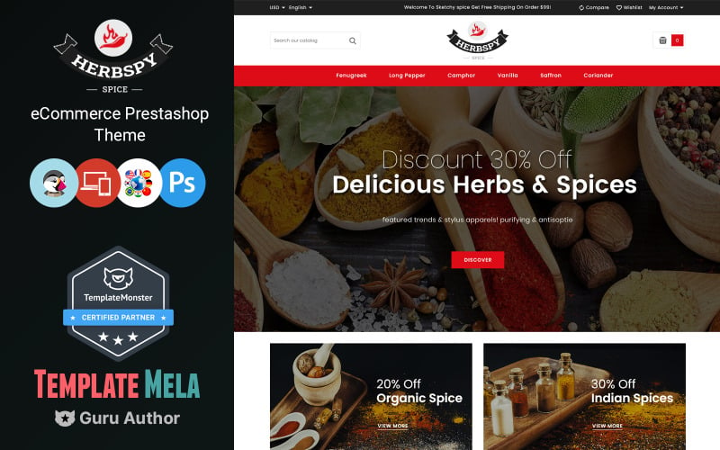 Herbspy - Spice and Food Store PrestaShop Theme