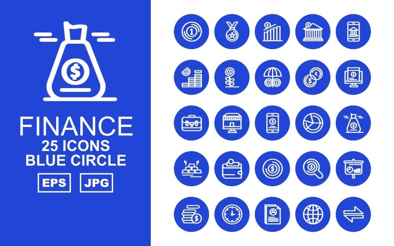 Набор иконок 25 премиум финансов синий круг пакет