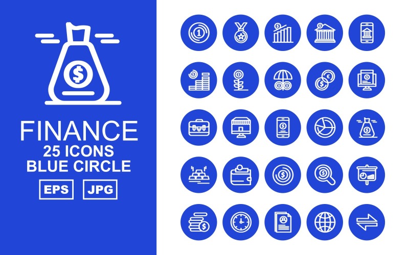 25 Premium Finance Blue Circle Pack-Symbolsatz