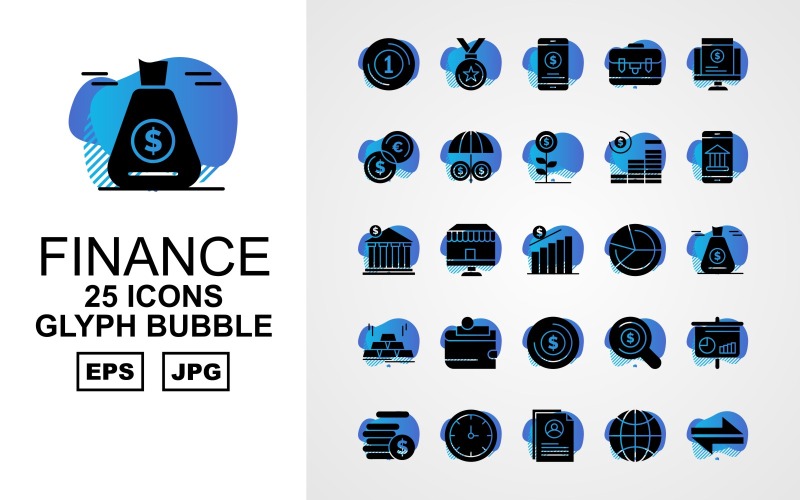 25 Premium Financiën Glyph Bubble Pack Icon Set