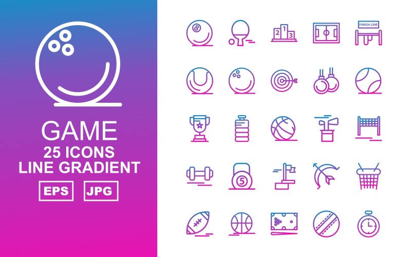 25 Premium Game Line Gradient Pack Ikonuppsättning