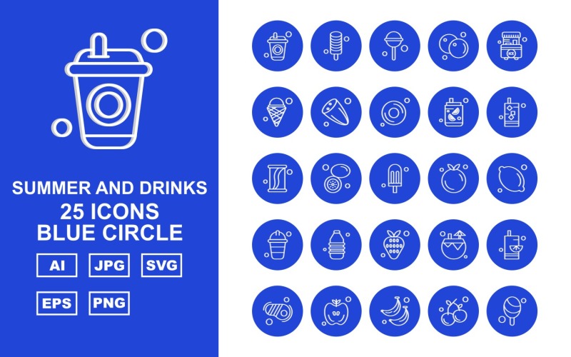 Download Набор иконок "25 Premium Summer And Drinks Blue Circle Pack Icon Set" / 25 Premium Summer And Drinks Blue Circle Pack Icon Set - Набор иконок на тему food drink,lemon,coconut water,steak,apple,banana,cherry,ice cream,candy,orange,stall,cucumber,donut,icon,icons