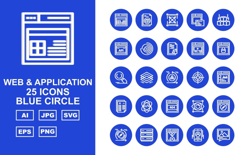 25 Premium-Web- und Anwendungs-Blue Circle Pack-Symbolsatz