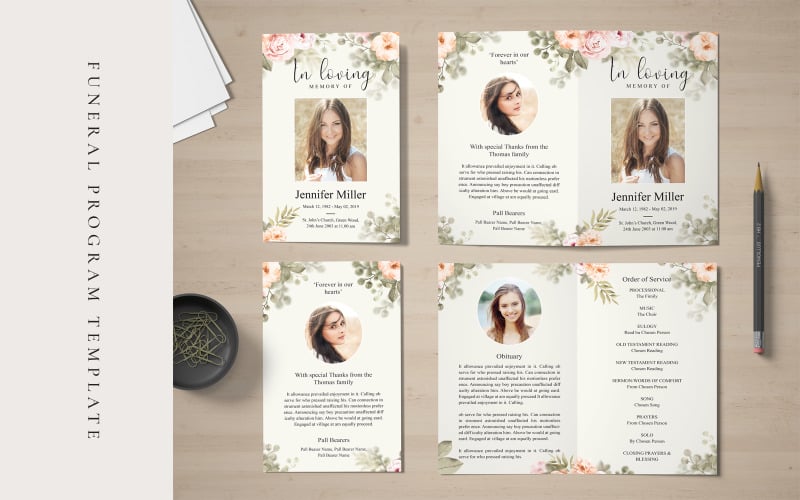 Programme funéraire Floral Bi-fold - Modèle d'identité d'entreprise