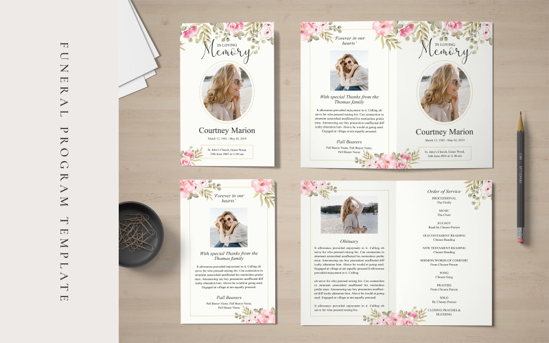 Download Фирменный стиль "Rose Flower Funeral Program - Corporate Identity Template" / Rose Flower Funeral Program - Corporate Identity Template - Фирменный стиль на тему графика funeral program,program template,obituary template,poem template,celebration of life,memorial program,dove funeral,order of service,time of loss,men funeral,women funeral  african american,af