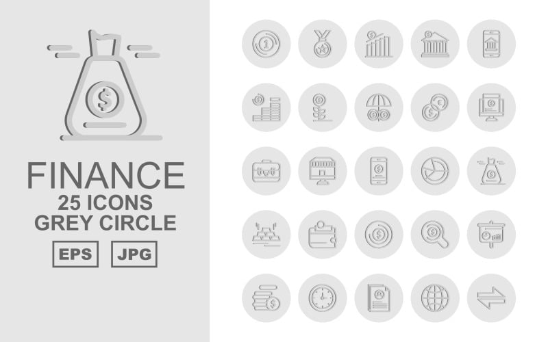 25 set di icone Premium Finance Grey Circle Pack