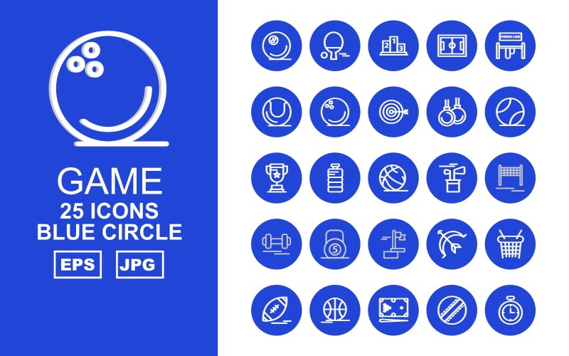 Zestaw ikon 25 Premium Game Blue Circle Pack