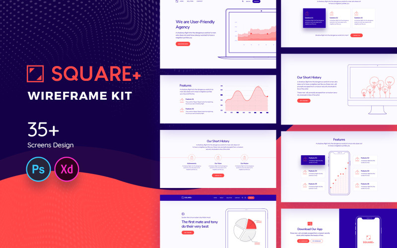 Elementos de interface do usuário Square + Web Wireframe