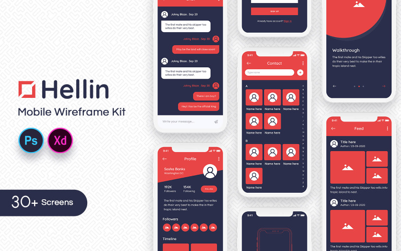 Элементы пользовательского интерфейса Hellin Mobile Wireframe