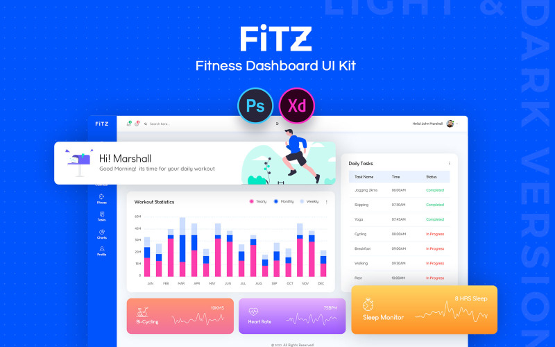 Fitz: Fitness műszerfal felhasználói felület elemei