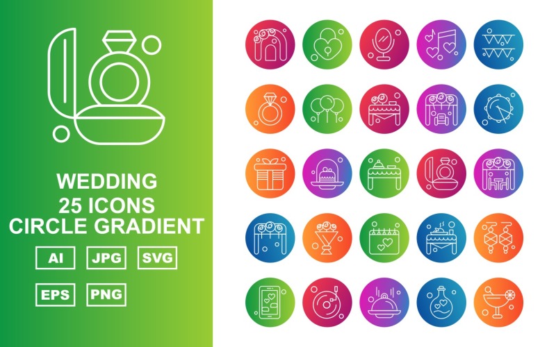Набор иконок 25 Premium Wedding Circle Gradient Pack