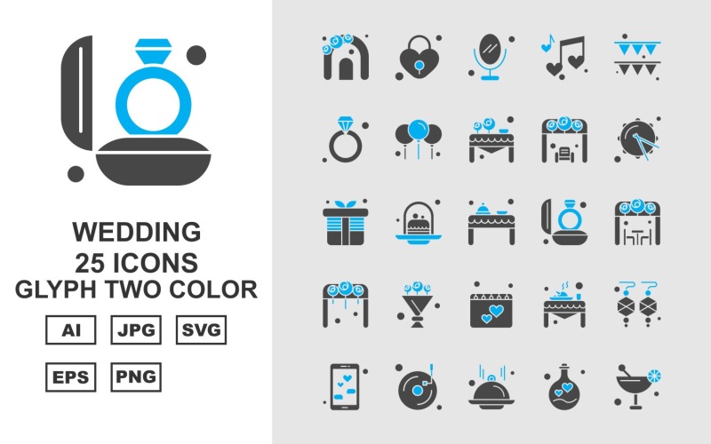 Набор иконок 25 Premium Wedding Glyph Two Color Pack Icon Set